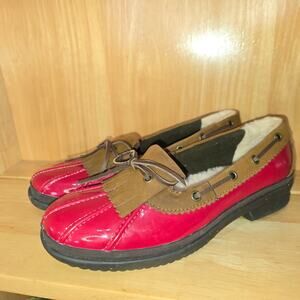 Ugg Australia 1012215 Haylie Women’s 6.5 Red Sherpa Lined Duck Boat Slip Loafers